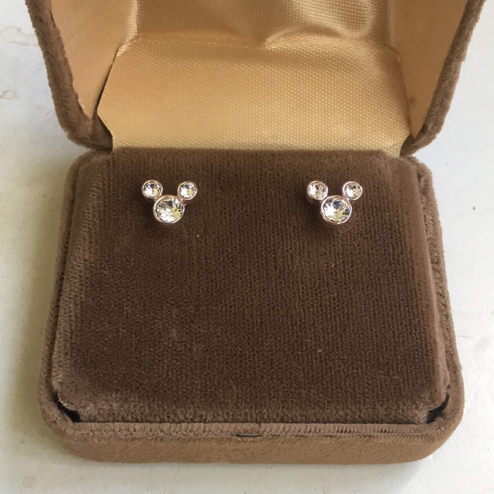 Disney Mickey Mouse Rose Gold Earrings Mini Faux Crystal Sparkle Stud